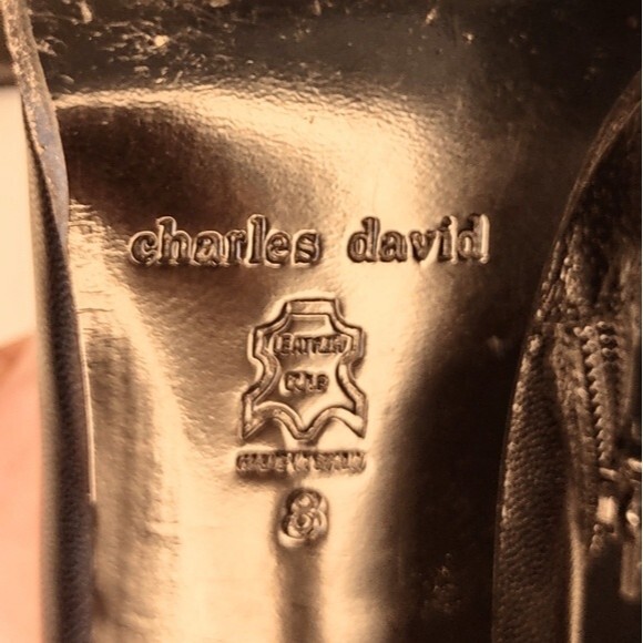 Charles David Stiletto Heel Mid Calf Leather Boots Black Sz 8 - Picture 7 of 9
